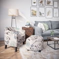 thumbnail image 3 of BELLEZE Accent Chair with Ottoman Set of 2, Curved Back Living Room Chair, Stylish Barrel Club Chair and Footrest Set, Upholstered Round Tub Reading Chair for Bedroom - Lydia (Floral Beige/Linen), 3 of 7