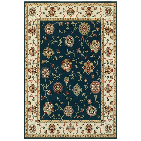 Moretti Nepal Area Rug 2336B Navy Vines Bulbs 5' 3" x 7' 6" Rectangle