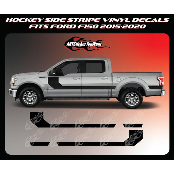 x2 Hockey Side Stripe Vinyl Decals Compatible with and Fits Ford F150 5.5' Bed 2015-2020 - Set of Two