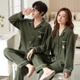thumbnail image 1 of Pijamas de algodón para hombre y mujer, ropa de dormir con cuello vuelto, pantalones de manga larga, conjuntos de pijama sólidos, Otoño e Invierno, 1 of 4