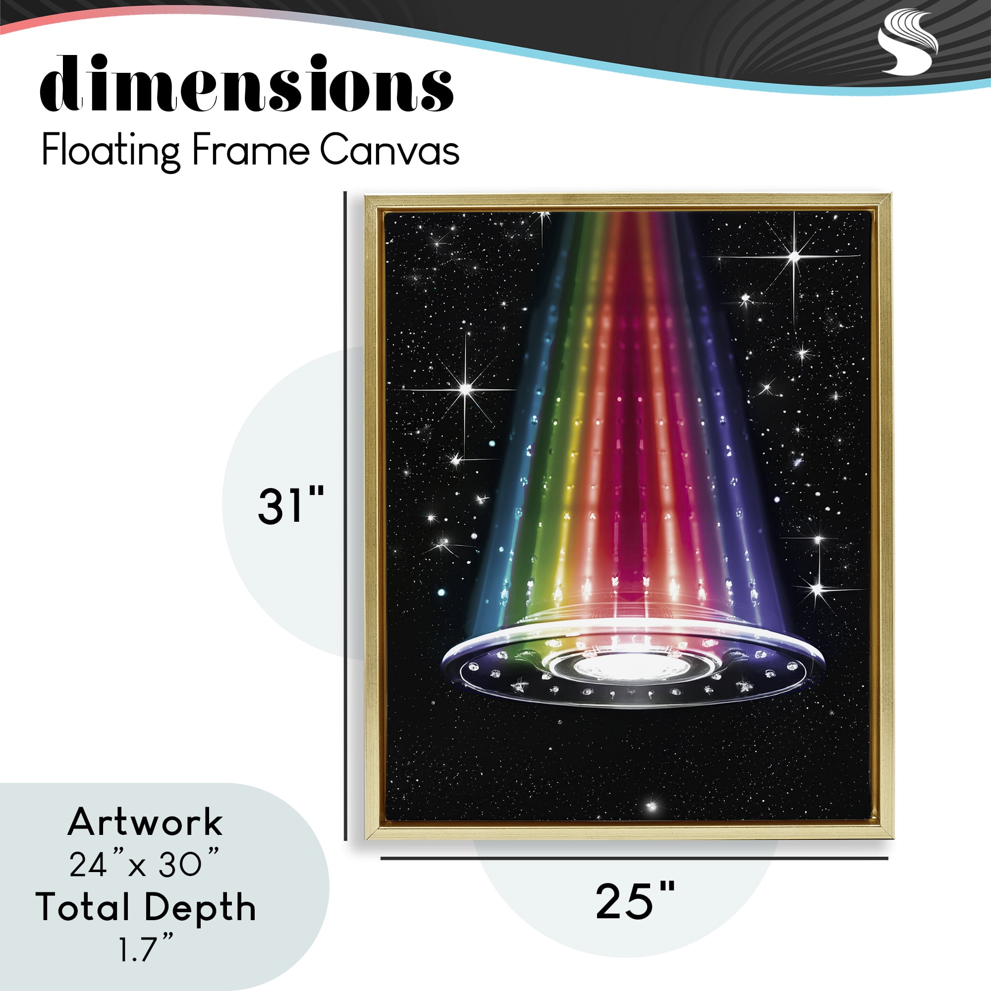 Rainbow Galaxy UFO Gold Framed Floater Canvas Wall Art, design by Sasha