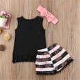 thumbnail image 3 of Kiapeise Little Girl Tassel Letter Print Vest + Striped Shorts + Bow Hairband, 3 of 7