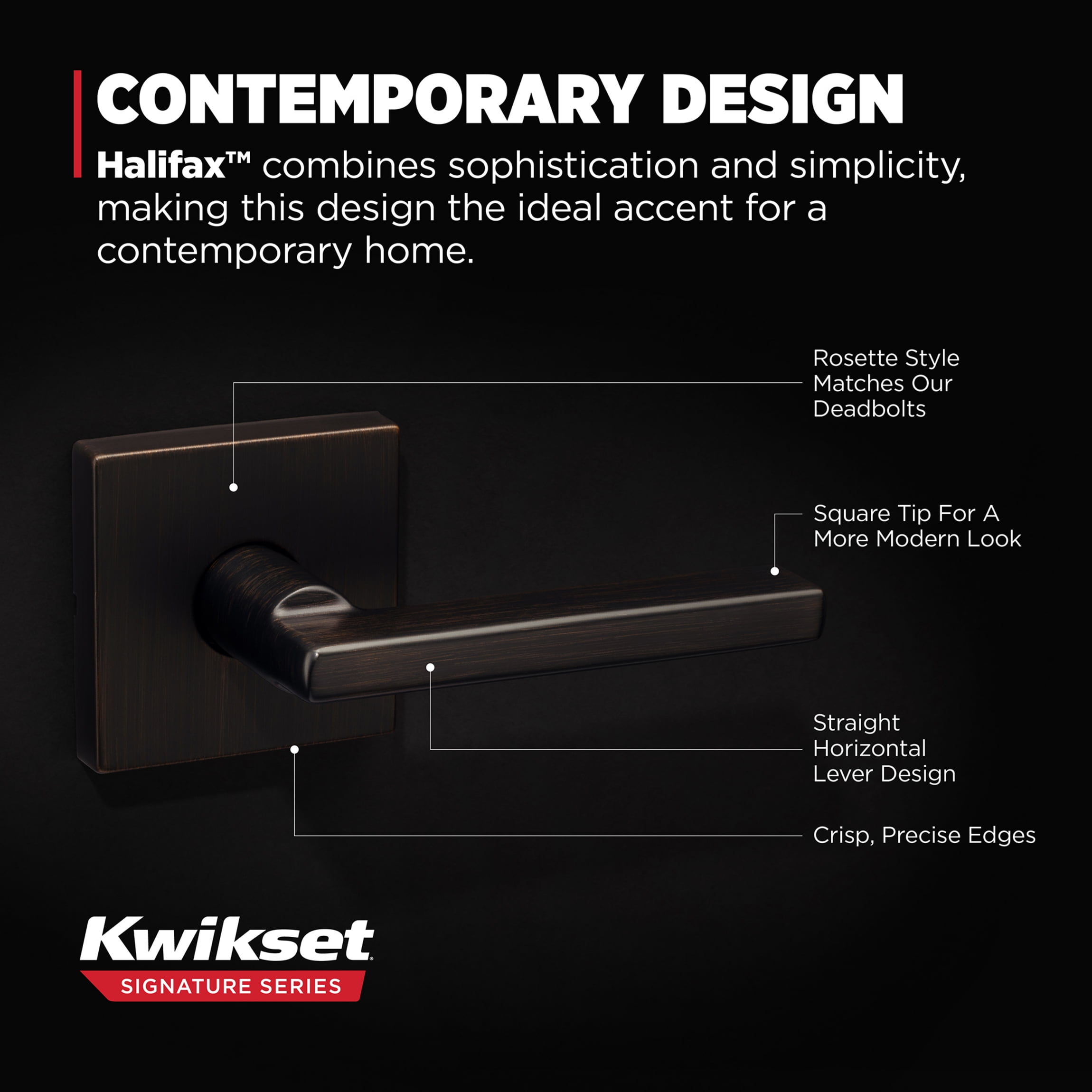 Kwikset Halifax Square Passage Lever Doorknob Venetian Bronze