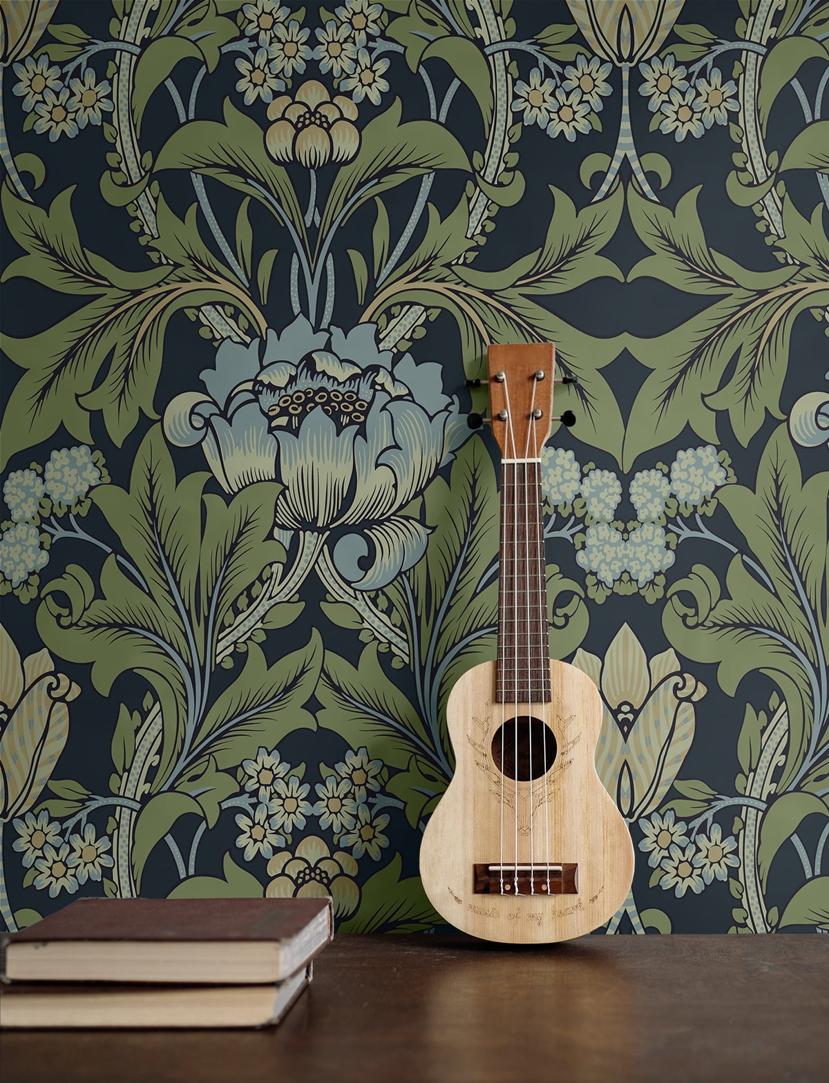 NextWall Midnight Blue & Sage Primrose Floral Peel and Stick Wallpaper