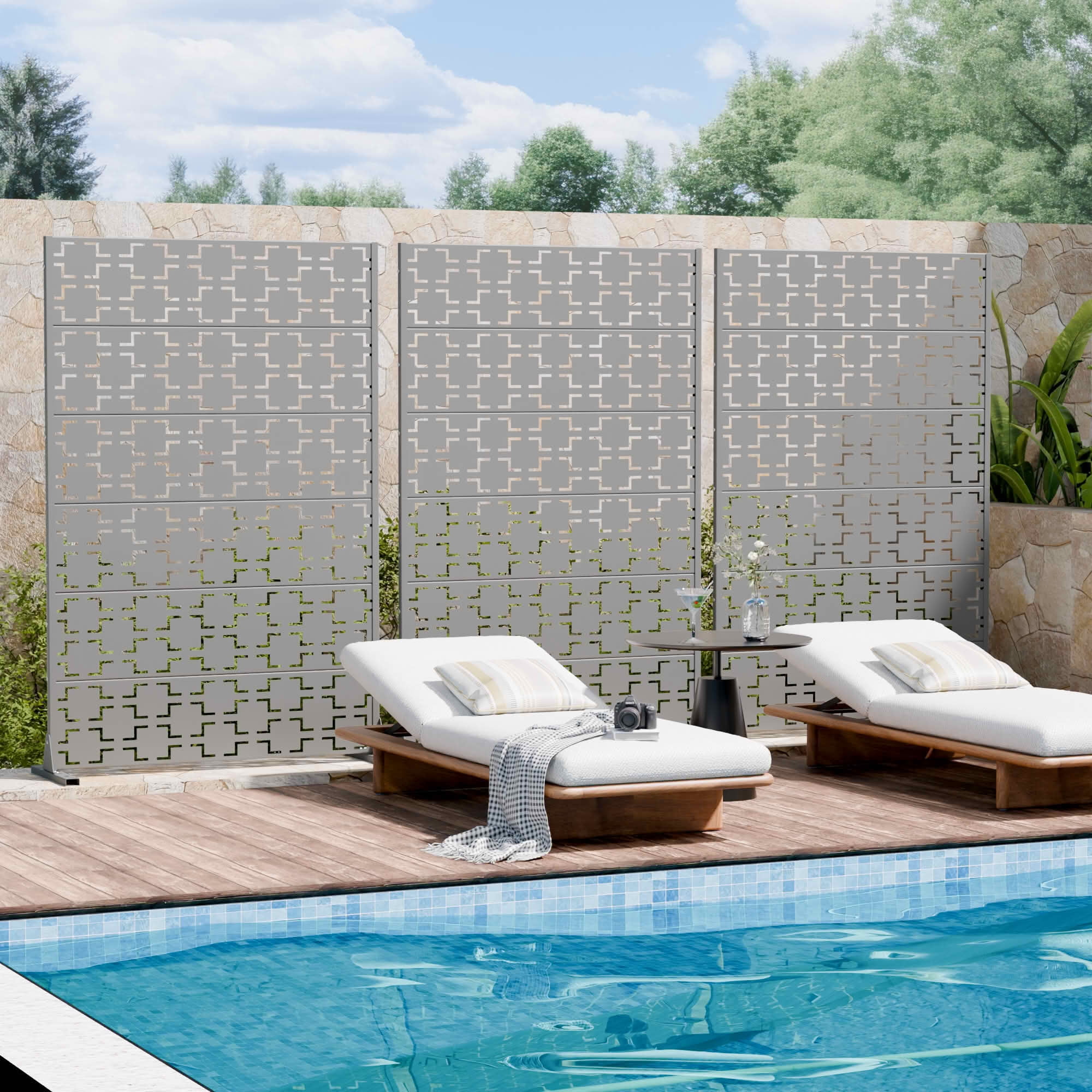 MAYEERTY 72x47 Gray Double-sided Outdoor Natural Privacy Panel Screen, 6 Piece Set Natural Folding Divider for Backyard and Garden