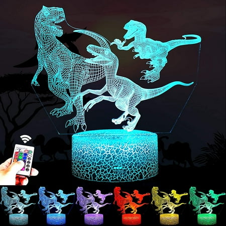 

Shxx Dinosaur Toys 16 Colors 3d Illusion Desk Lamp With Remote Control Night Light For Kids Boys Birthday Gifts Bedroom Bedside Decorations Xq-3d6-23