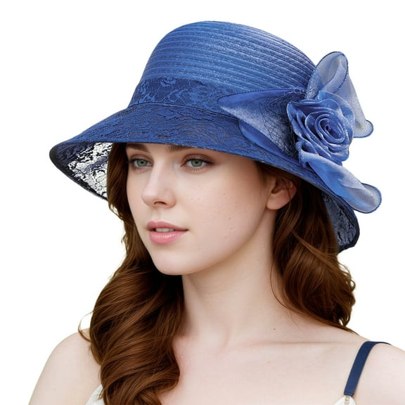 HJYCHN Elegant Ladies Beret Hat for Bridal Wedding Tea Party Outdoor Sun Shade French Bowler Fascinator Navy M