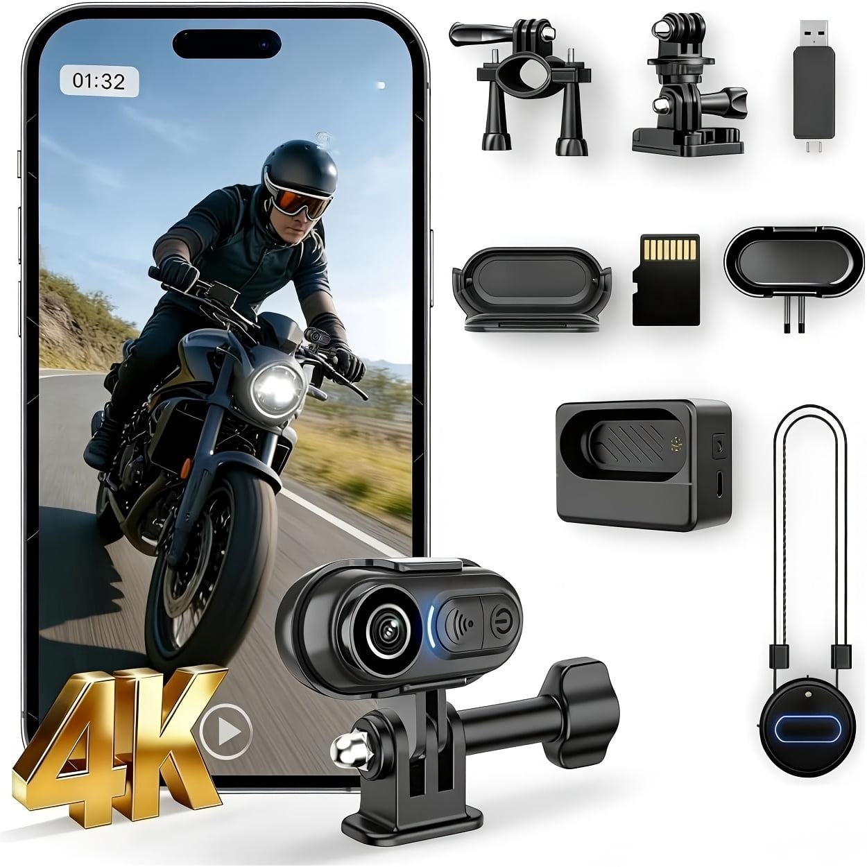 4K Mini Body Camera, Thumb Size Action Body Cam, Wearable Sports Cameras, Hands-Free POV Recording, Helmet Mount, Magnetic Sport DV for Bike Cycling, for Vlogging Pet Walk