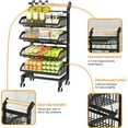 thumbnail image 4 of 4-Tier Rolling Snack and Storage Cart with Wheels, Adjustable Metal Wire Basket Organizer for Fruits Vegetables Snacks Jars and Containers, Kitchen Pantry Organization (Black), 4 of 6