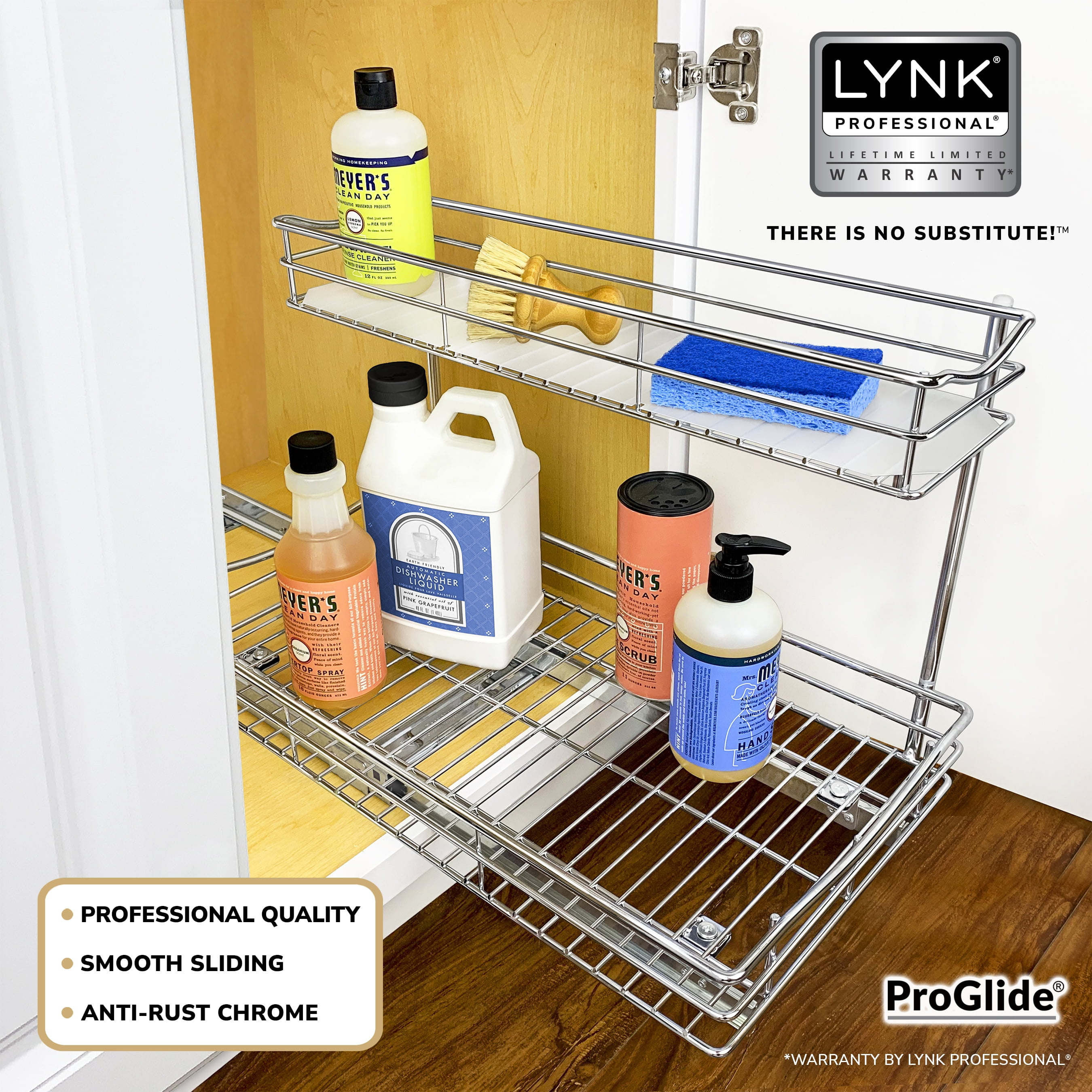 LYNK PROFESSIONAL 11.5"W x 21"D Slide Out Under Sink, Pull Out Cabinet Organizer, Chrome