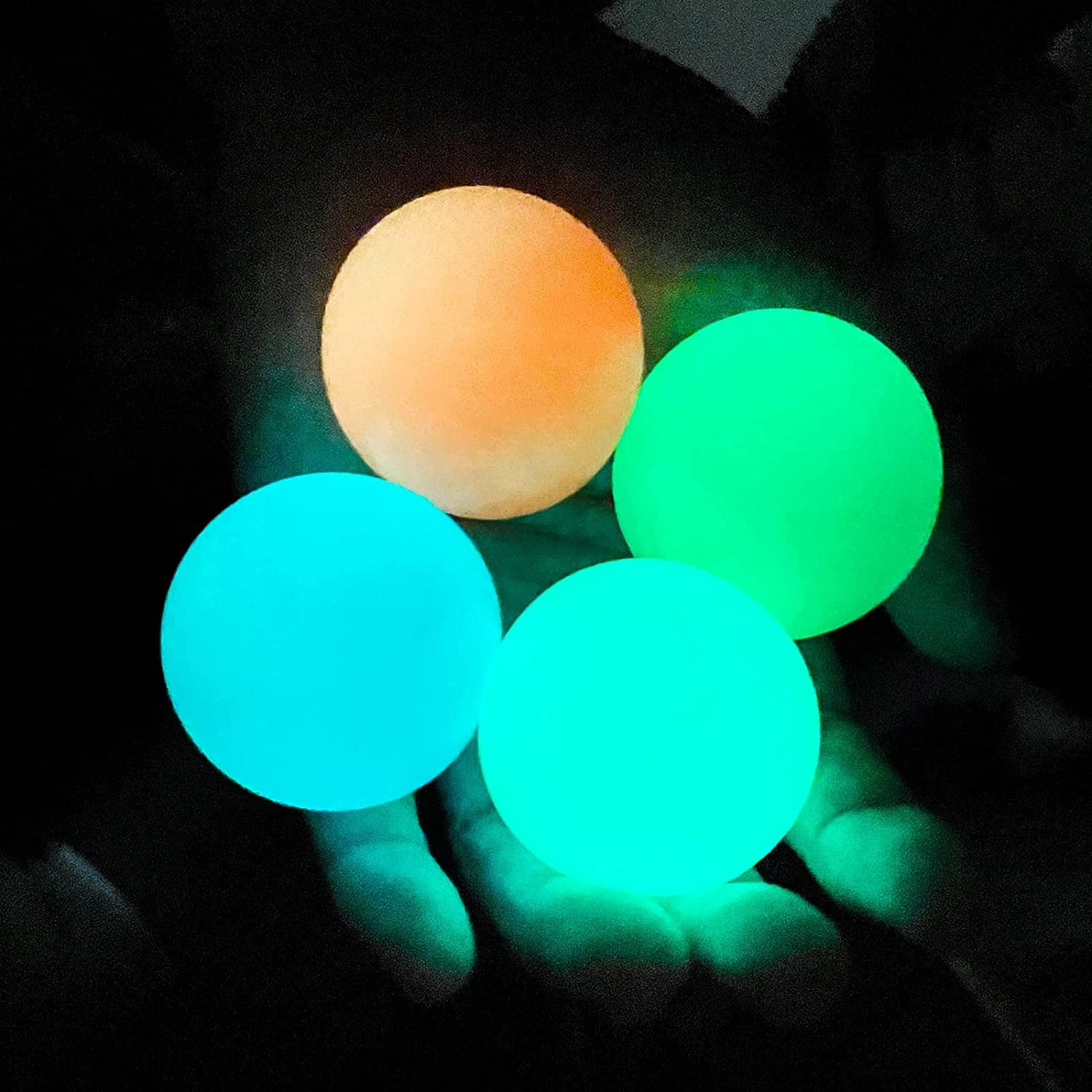 Squishy Glow Stress Relief Toys for Kids and Adults Tear-Resistant Non-Toxic Luminescent Stress Relief Balls Sticky Ball 4 Pcs Ceiling Sticky Wall Balls Glow in The Dark 