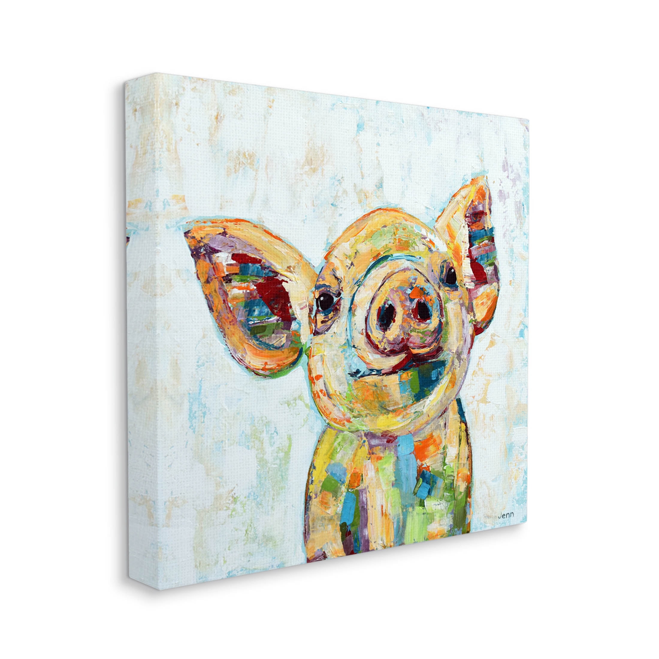 Happy Farm Pig Modern Composition Animals & Insects Painting Gallery Wrapped Canvas Print Wall Art