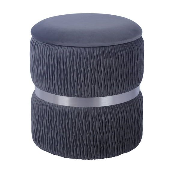 Techni Mobili Modern Velvet Round Ottoman with Storage, Gray