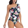 thumbnail image 3 of Cauagu Rabbit And Rose Print Women's Sexy One Piece Swimsuits One Shoulder Ruffle Tummy Control Bathing Suit Slimming Swimwear-Small, 3 of 6