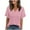 Pink, variant on HomeDM Womens Petal Short Sleeve T Shirts, V Neck Solid Color Loose Fit Basic Tee for Women Summer - Navy/L
