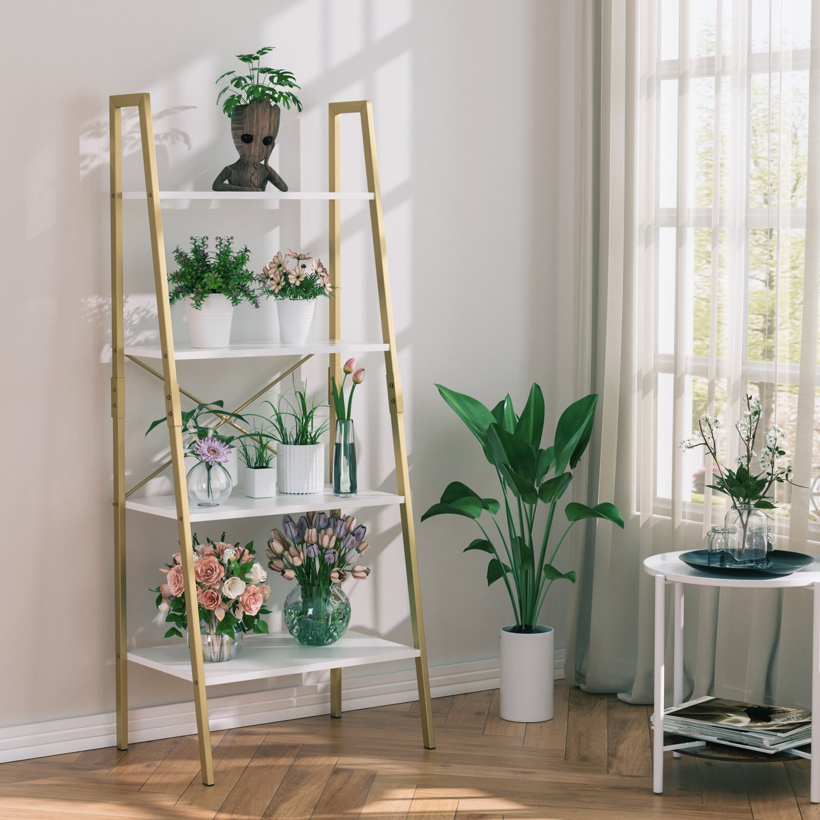 White gold ladder sale bookcase