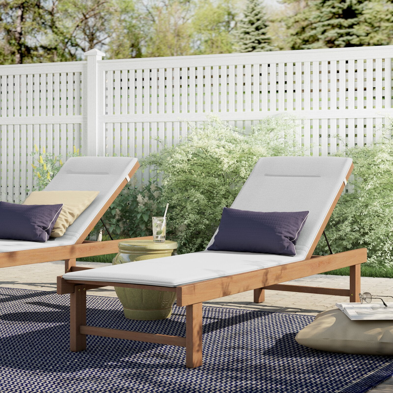 Callaway Reclining Teak Chaise Lounge with Cushion, Reclining Yes