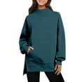 thumbnail image 2 of huaimei Women'S Winter Casual Pullover Sweatshirt Loose Fit with Side Slits, Solid Color Long-Sleeve Stand Collar Tops, 2 of 7