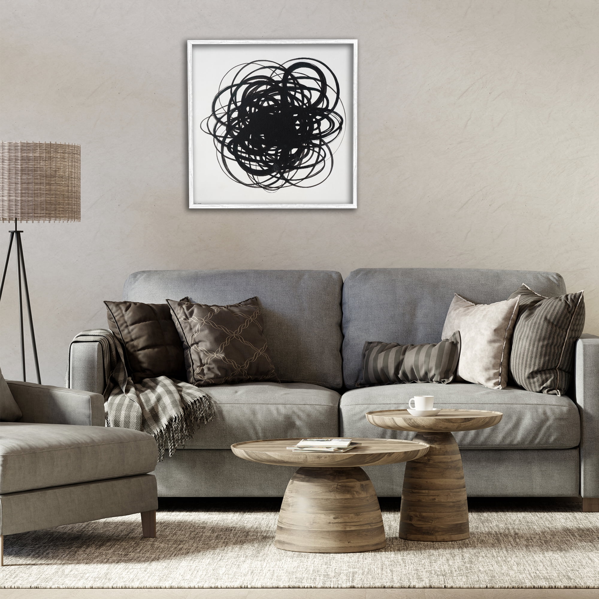 Stupell Industries Black Chaotic Scribble Abstract Painting White Framed Art Print Wall Art, 24 x 24
