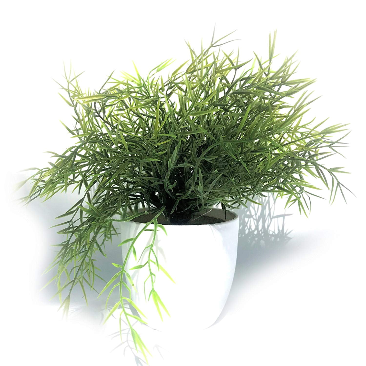 Realistic Faux Baby Lemon Grass, Potted Plant, Houseplant, Kitchen, Lushly Leafed, White Pot, 6