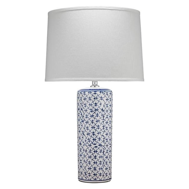 Benzara BM241193 Table Lamp with Cone Drum Shade & Trellis Pattern Ceramic Base, White