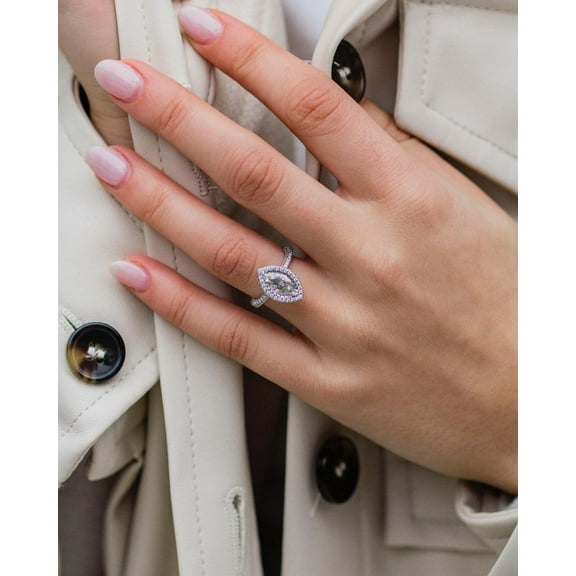 Solitaire Brilliance 1.5CT Marquise Moissanite Double Halo Engagement Ring for Women 10k White Gold Ring Size 4