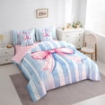 thumbnail image 3 of Homewish Girl Lovely Bowknot 7 Pieces Bedding Comforter Set,Blue Striped Lines Full Bedding Set,Princess Cartoon Bowtie Fitted Sheet Flat Sheet For Kids,Ultra Soft Home Decor Reversible, 3 of 8