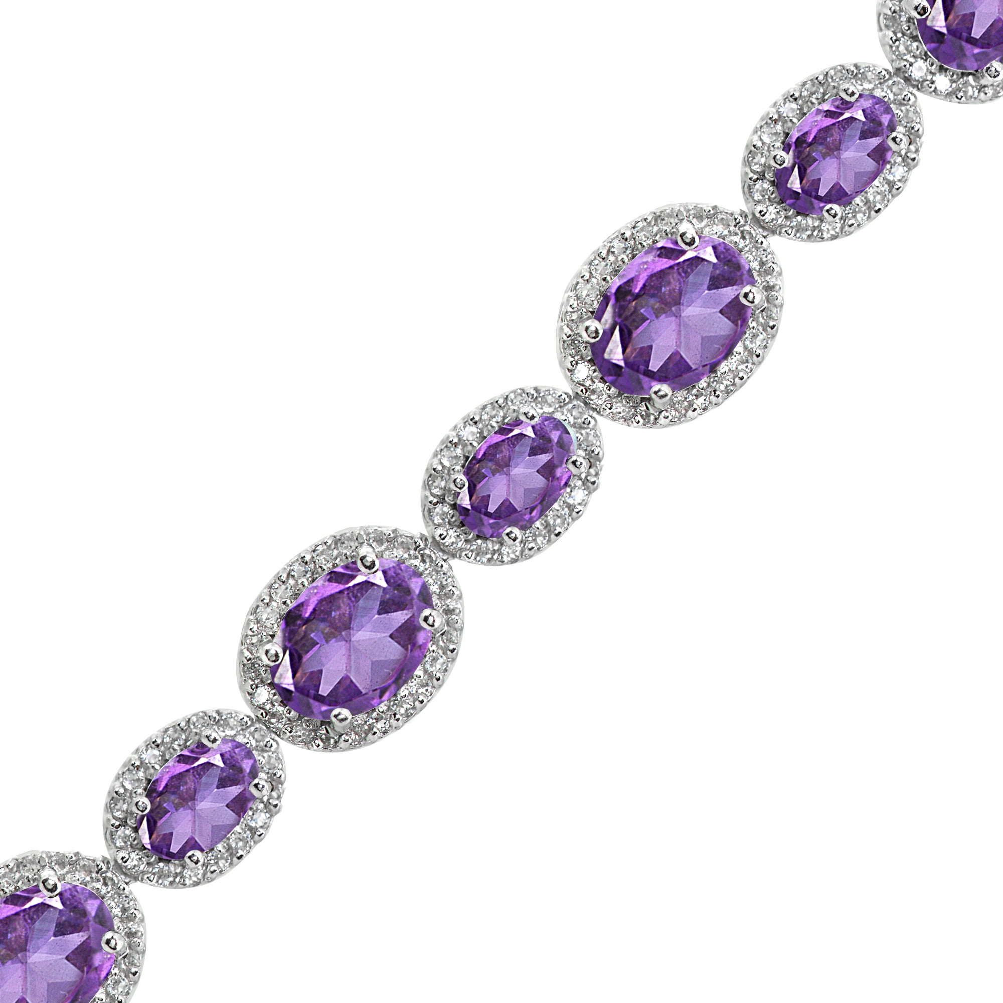 African Amethyst & White Topaz Oval Halo Bracelet in Sterling Silver