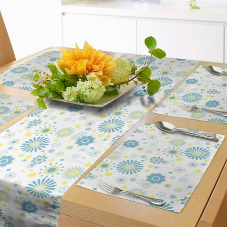 

Yellow and Blue Table Runner & Placemats Spring Nature Inspired Pattern Flower Scrapbook Style Set for Dining Table Decor Placemat 4 pcs + Runner 14 x72 Blue Yellow Pale Grey by Ambesonne