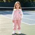 thumbnail image 2 of 3-4 Years Teen Girls Zipper Sweatshirt And Sweatpants SetPrinted Baseball Sweatshirt Set Pink Girl Winter Long Sleeve Sweatshirt and Sweatpants Outfit, 2 of 8
