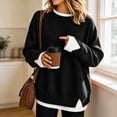 thumbnail image 2 of FAIWAD Crew Neck Layered Sweatshirt for Women Oversized Patchwork Long Sleeve Pullover Side Split Casual Sweatshirts, 2 of 6