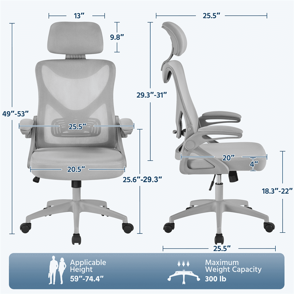 Alden Design High Back Ergonomic Mesh Office Chair with Padded Headrest, Gray