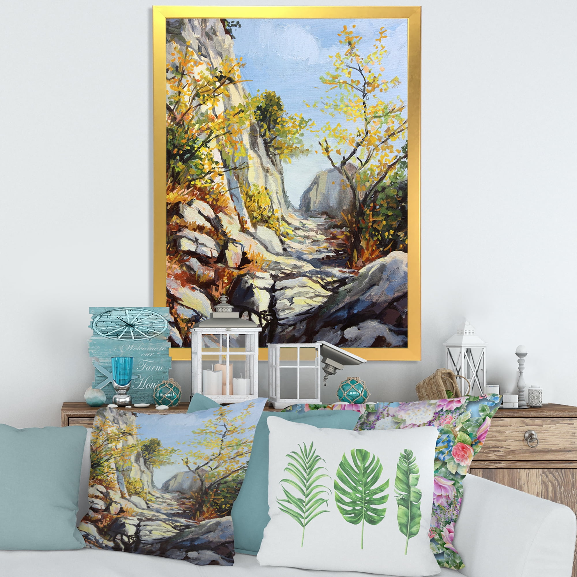 Designart 'Marble Path In Autumn Mountain' Traditional Framed Art Print