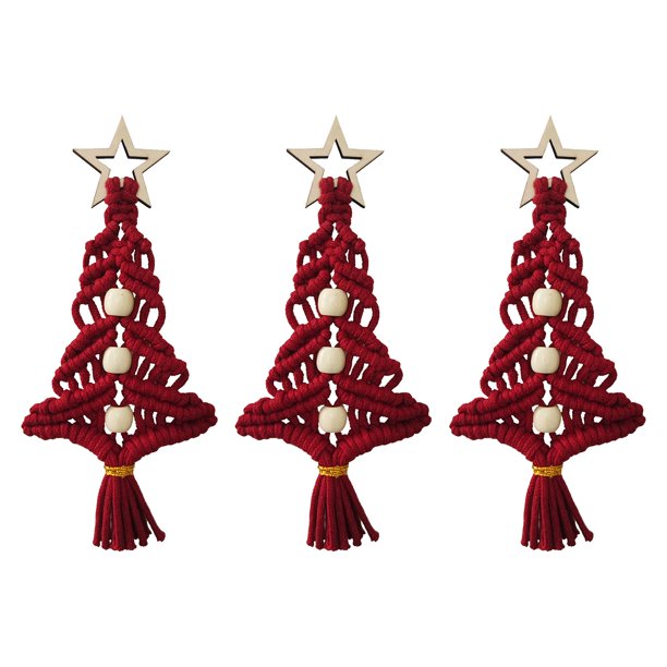 Gibobby UNIDS Árbol de Navidad Adornos Tejidos A Mano Decoración de Navidad Colgante Colgante de Pared Artesanías Simples(Rojo)