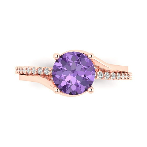 Solitaire with Accents Engagement Ring for Women - 1.71ct Simulated Alexandrite in 14K Rose Gold Promise Ring
