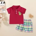 thumbnail image 3 of Xudanell Baby Boy Outfit Cute Toddler Clothes Short Sleeve Pocket T Shirt Checkered Shorts Kids Suits for Boys Red 18-24 Months, 3 of 8