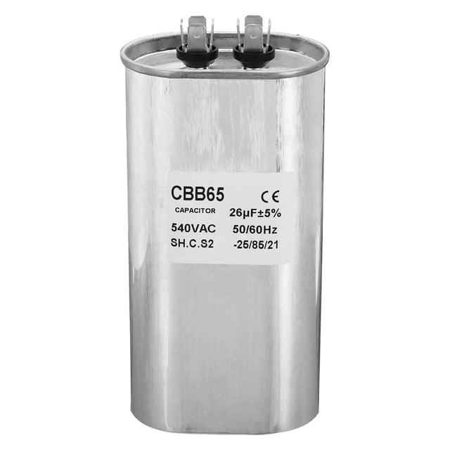 Capacitor de arranque Uxcell CBB65 26uF, 26mfd 1Pcs CA 540V caja de aluminio con 2 terminales