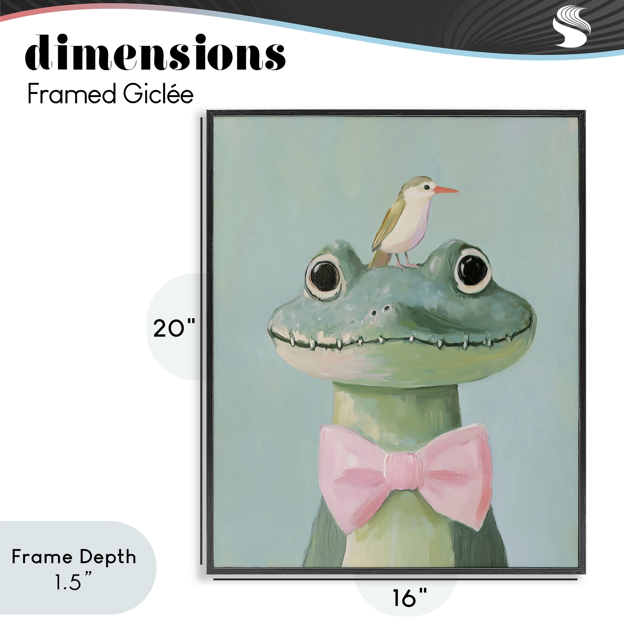 Stupell Industries Crocodile & Bird with Bowtie Black Framed Giclee Art, design by The Prints Vibe