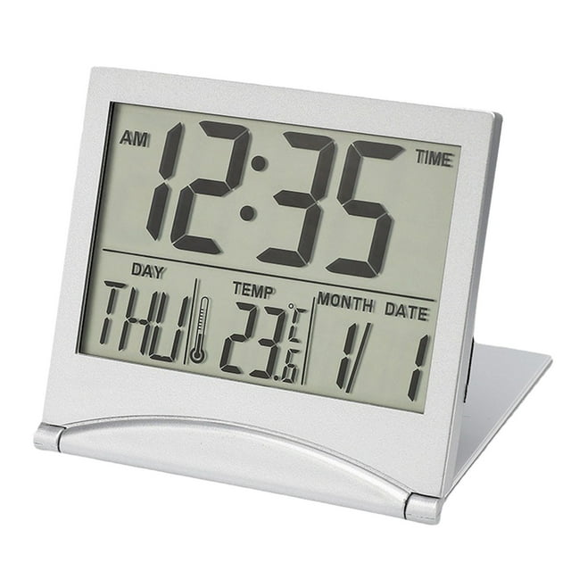 adviicd Digital Travel Alarm Clock Foldable Calendar Temperature & Timer LCD Clock With Snooze Mode Large Number Display Battery Operated