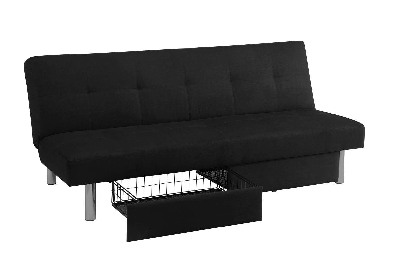 DHP Sola Storage Futon with Storage Drawers Black Microfiber