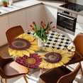 thumbnail image 2 of Yellow Red Sunflower Butterfly Elastic Fitted Round Table Cover Floral Buffalo Plaid Waterproof Outdoor Tablecloth for Holiday Party, Picnic, Patio & Dining Fits Tables Up to 36"-44", 2 of 8