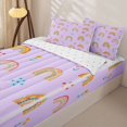 thumbnail image 2 of Manfei Rainbow Floral Zipper Twin Comforter Sets with Fitted Sheet and 2 Pillowcases, Cute Cartoon Zipper Bedding Set, Purple, Reversible, 4pcs, 2 of 7