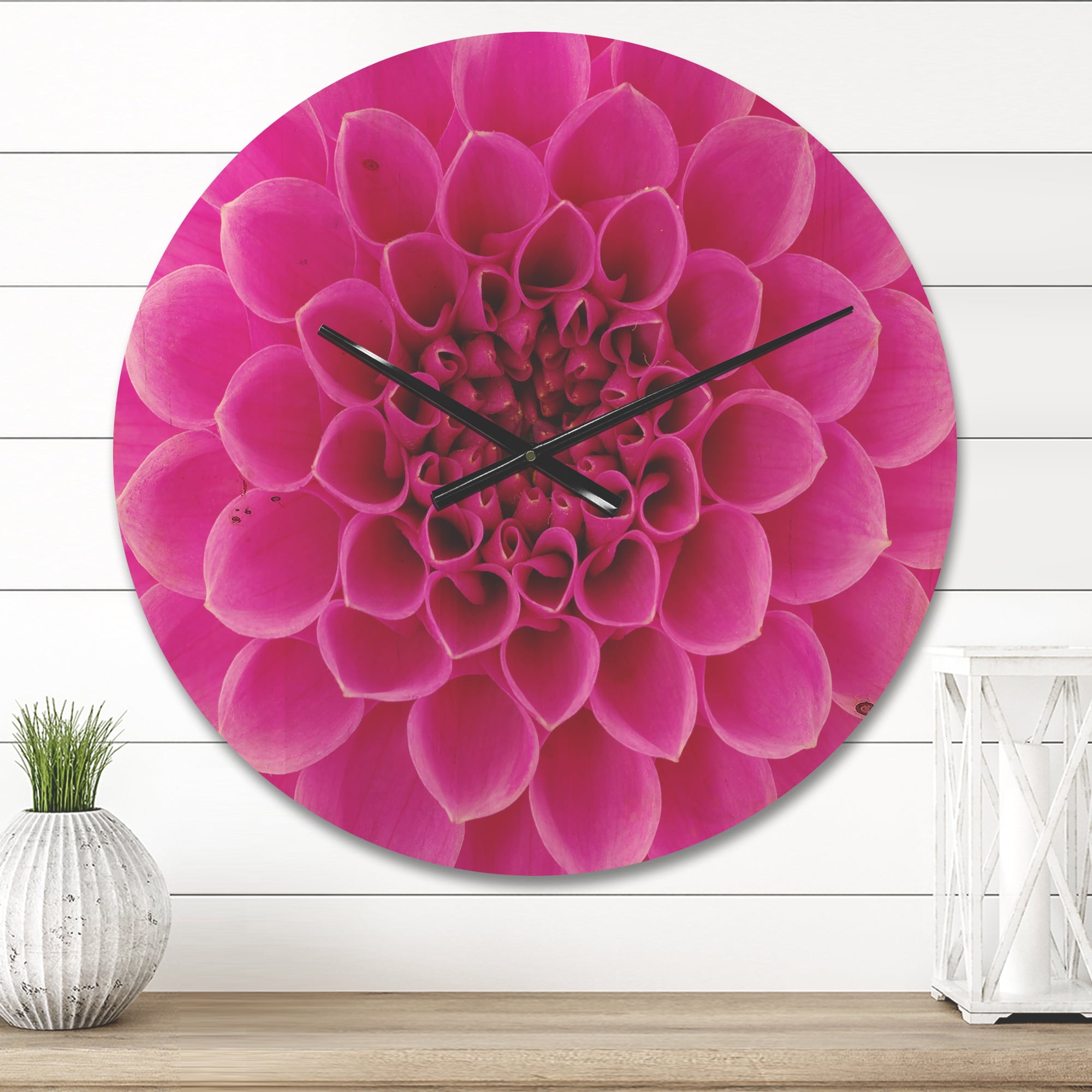 Designart 'Close Up Pink Flower and Petals' Modern Wood Wall Clock