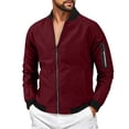 thumbnail image 2 of GrmtClth Windbreaker for Men Slim Fit Zip Bomber Outerwear Contrast Rib Trim Spring Fall Outdoor Walking Casual Coat Wine S, 2 of 5