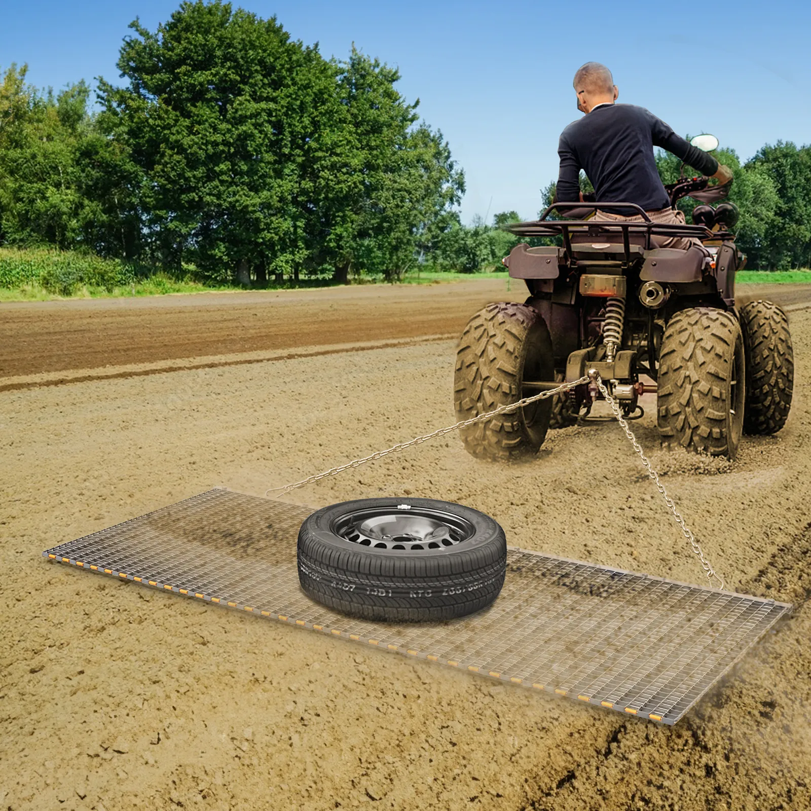 RVNI 6' x 3' Drag Mat Heavy Duty Zinc & Steel Mesh Field Surface Leveling for ATV UTV