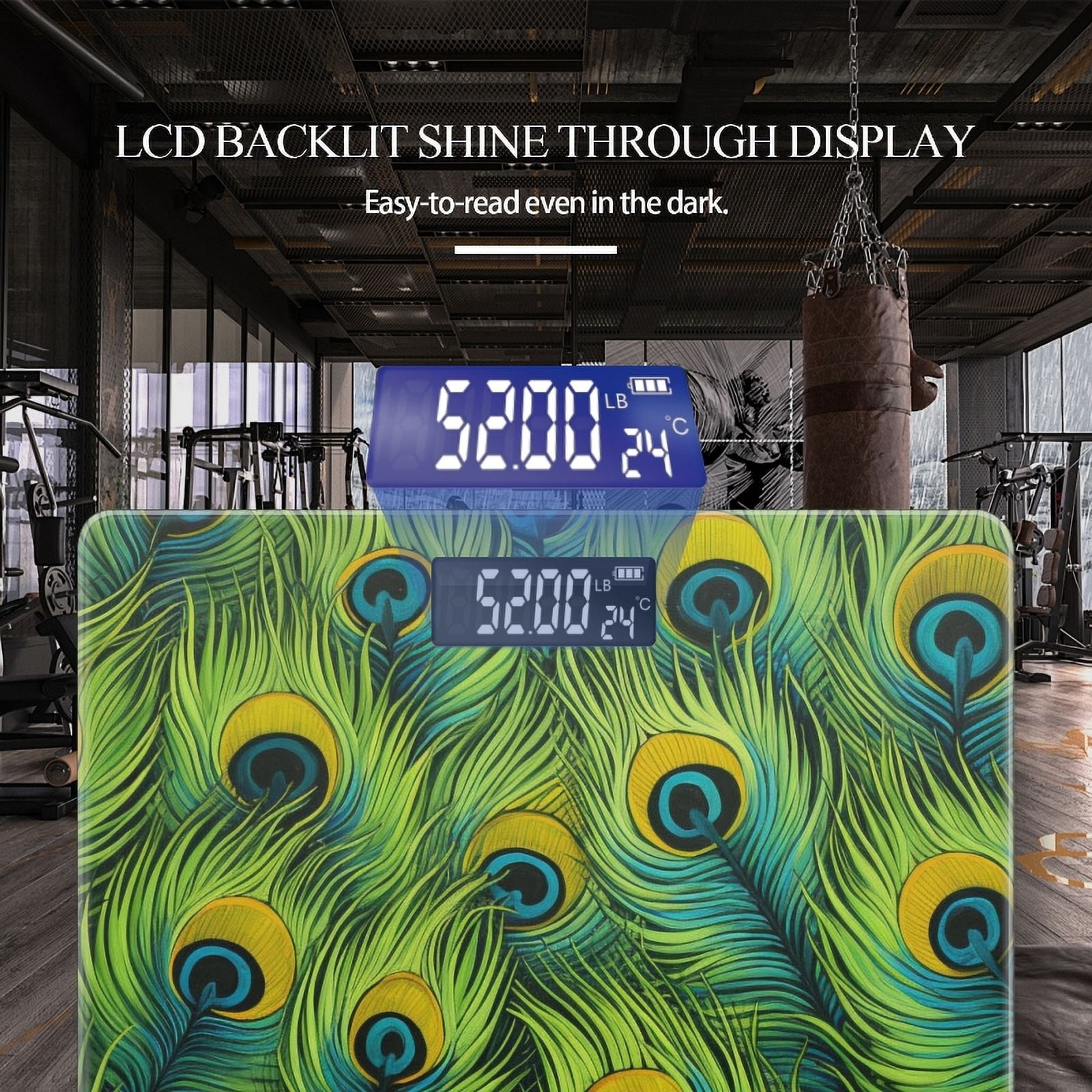 High Precision Body Weight Scale Smart Bathroom Scales with Large LCD Display(400lbs),Decorative for Bedroom-Green Peacock Feathers With Its Unique Blue