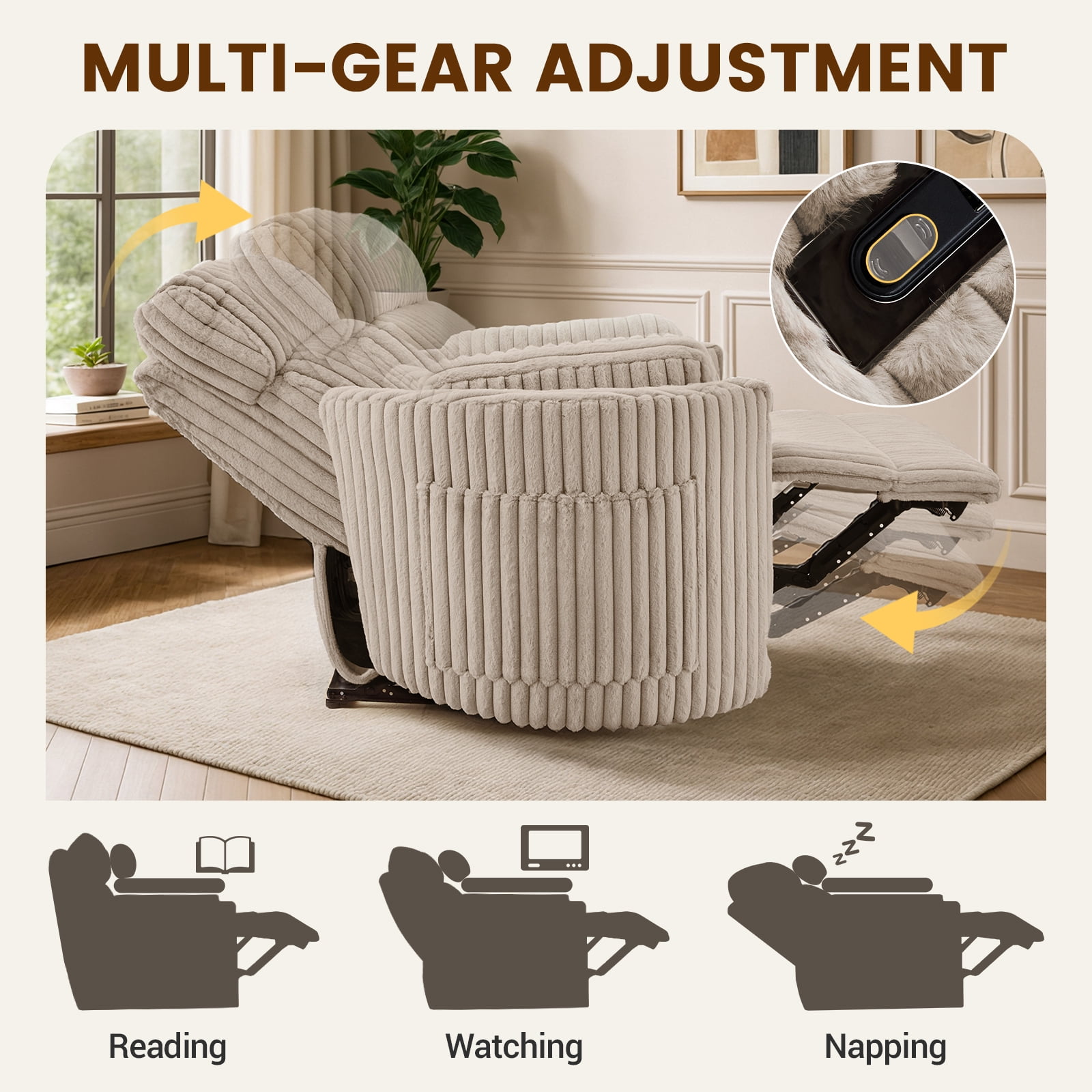 Gelloan Oversized Power Recliner Chairs for TWO Person Faux Fur Electric Extra Large Recliners Soft Overstuffed Reclining Theater Seating for Living Room with USB Port,34" Seat Width