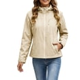 thumbnail image 4 of Crgrtght Women Hooded Zip Long Sleeve Solid Casual Travel Jacket Coat Waterproof Hiking Jacket Windproof Outdoor Slim Lightweight Rain Jacket, Beige XXL, 4 of 7