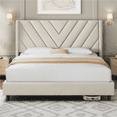 thumbnail image 1 of Yaheetech Upholstered Platform Bed with Tufted Headboard and Wooden Slat Support, Full, Beige, 1 of 5