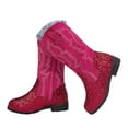 thumbnail image 3 of Povozer Girls Cowgirl Boots Mid Calf Cowboy Boots Western Boots Round Toe(Red,10.5), 3 of 6